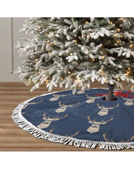 Tree Skirts 30"Fringed lace Christmas Tree Skirt with Santa-Hipster Inspired Deer With Antlers Glasses Mustaches Funny Animal...
