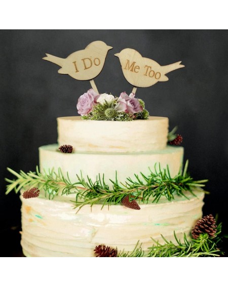Cake & Cupcake Toppers 2pcs I DO ME TOO Love Birds Wedding Engagement Valentine's Day Wooden Cake Topper Photo Props Favors -...