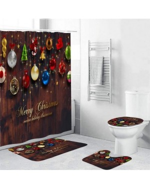 Swags Christmas Decor4Pcs Christmas Shower Curtain Bathroom Anti-Slip Carpet Rug Toilet Cover Mat Set- Christmas Ornaments Ad...