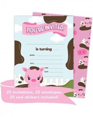 Invitations Pigs 2 Happy Birthday Invitations Invite Cards (25 Count) With Envelopes and Seal Stickers Vinyl Girls Boys Kids ...