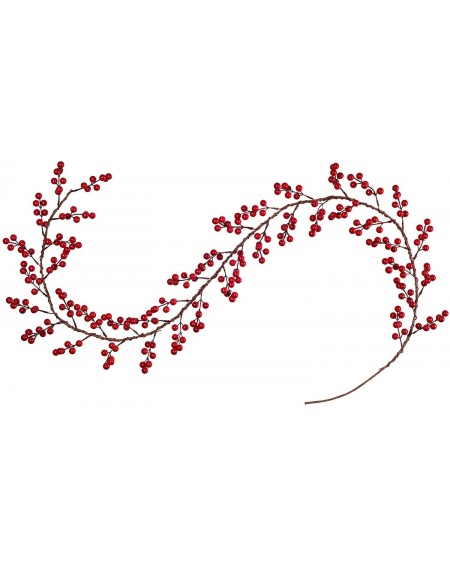 Garlands Artificial Red Berry Garland Decoration - 6ft Artificial Red Berry Garland with Bendable Stem for Holiday Fireplace ...