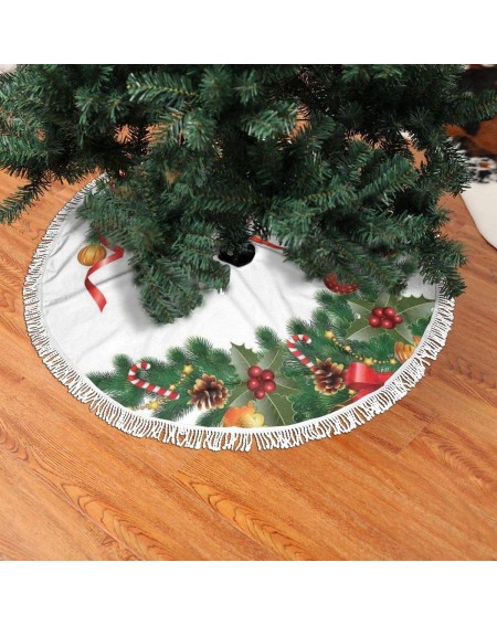 Tree Skirts 30" Fringed lace Christmas Tree Skirt with Santa-Noel Ornaments Themed Fir Tree with Ornaments Classical Year Con...