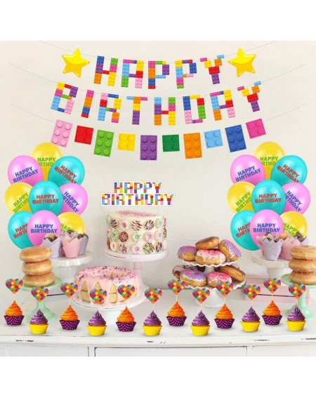 Balloons Building Blocks Party Theme Decorations Building Block Happy Birthday Party Decorations for Kids Boys Girls Building...