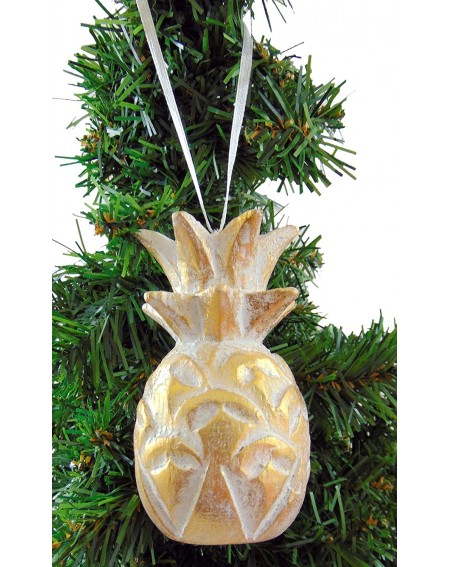 Ornaments Pineapple Ornament Wooden Tropical Christmas Tree Decoration 4 Inches Long - CM18KNKYNQT $11.36
