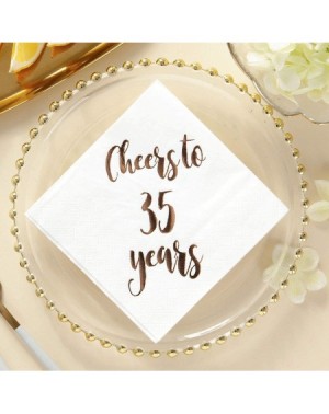 Tableware Cheers to 35 Years Cocktail Napkins- 50-Pack 3ply White Rose Gold 35th Birthday Dinner Celebration Party Decoration...
