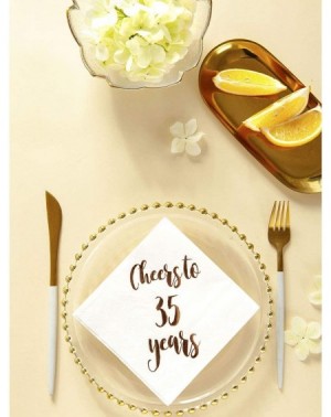 Tableware Cheers to 35 Years Cocktail Napkins- 50-Pack 3ply White Rose Gold 35th Birthday Dinner Celebration Party Decoration...