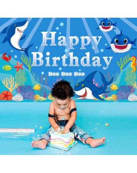 Banners Ushinemi Happy Birthday Backdrop Banner Baby Shark Theme Party Decorations Supplies Ocean Under The Sea Themed Sign f...
