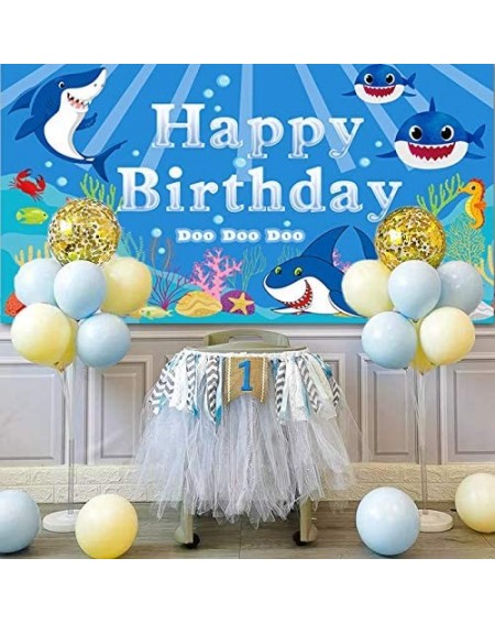 Banners Ushinemi Happy Birthday Backdrop Banner Baby Shark Theme Party Decorations Supplies Ocean Under The Sea Themed Sign f...
