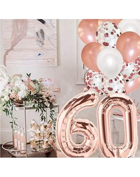 Balloons 60th Birthday Decorations for Women - 60th Happy Birthday Decoration Gold Rose with Sash- Number 60 Foil Balloon- Ha...