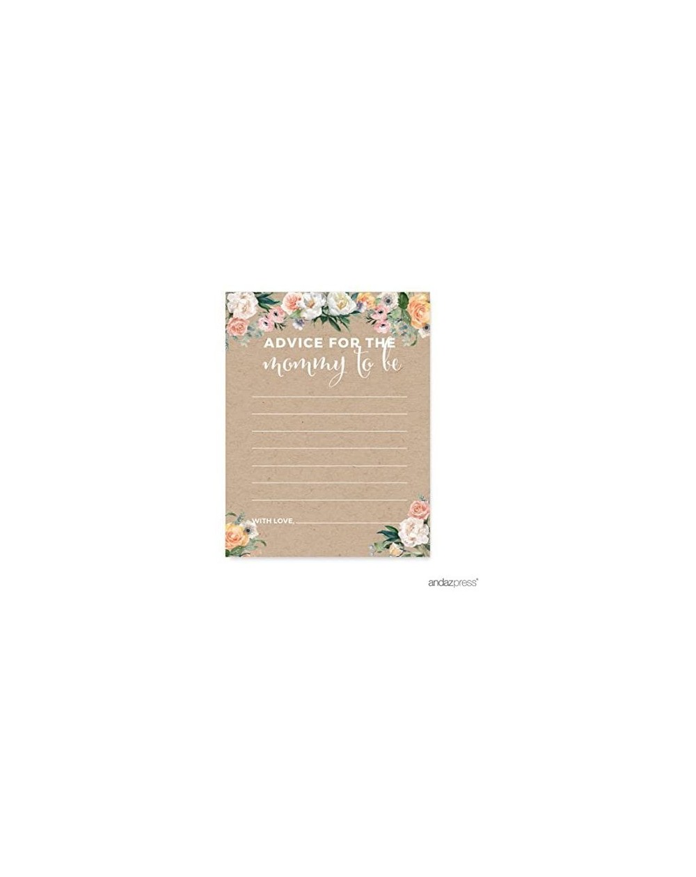 Invitations Peach Kraft Brown Rustic Floral Garden Party Baby Shower Collection- Advice for The Mommy to Be Cards- 20-Pack- G...