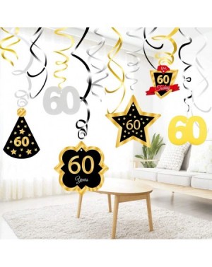 Streamers 60 Birthday Decoration Ceiling Hanging Swirls- Happy 60th Birthday Party Silver Black Gold Foil Swirl Streamers- Bi...