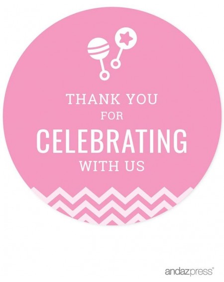 Centerpieces Pink Chevron Girl Baby Shower Collection- Round Circle Label Stickers- Thank You for Celebrating with US!- 40-Pa...