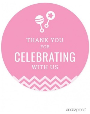 Centerpieces Pink Chevron Girl Baby Shower Collection- Round Circle Label Stickers- Thank You for Celebrating with US!- 40-Pa...