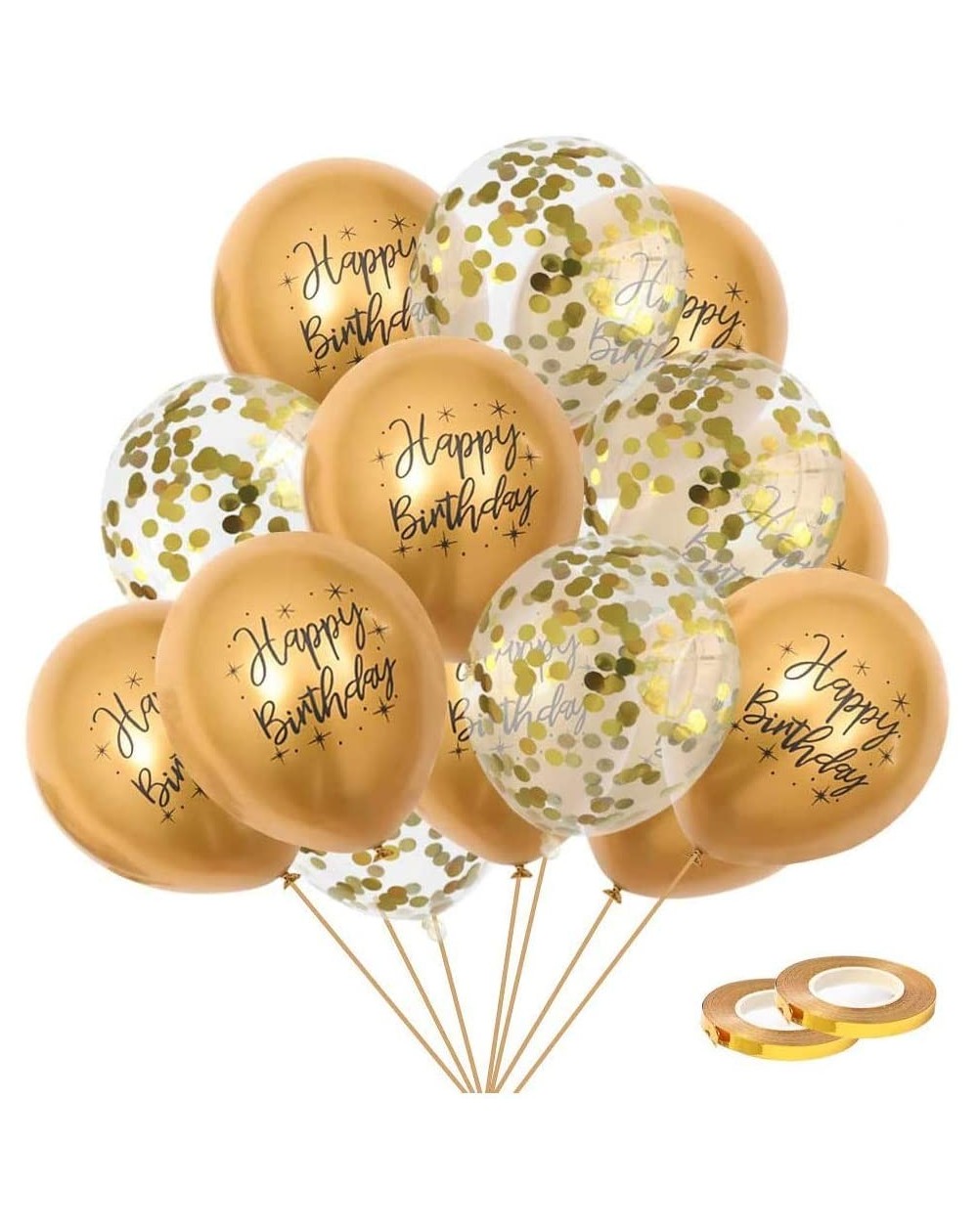 Balloons 12inch 50pcs Gold Chrome Metallic Latex Balloons Printed Happy Birthday Balloons and Gold Confetti Balloons for Baby...