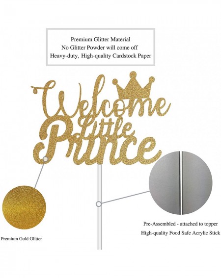 Cake & Cupcake Toppers Welcome Little Prince with Crown Cake Topper for Boy Baby Shower Party Decorations with Gold Glitter -...