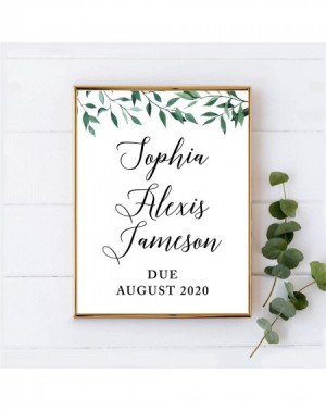 Favors Personalized Baby Shower Party Signs- Natural Greenery Green Leaves- 8.5x11-inch- Sophia Alexis Jameson Due August 202...