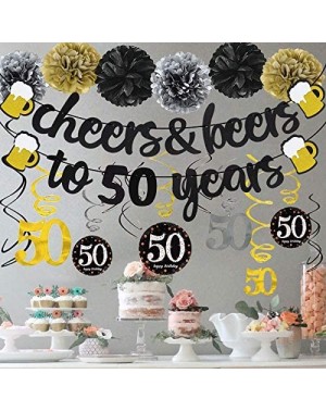 Banners & Garlands 50th Birthday Party Decorations Kit Cheers & Beers to 50 Years Banner 6 Pom Poms 12-Pack Sparkling 50 Hang...