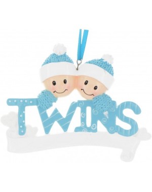 Ornaments Personalized Twins Christmas Tree Ornament 2020 - Same Born Babies Blue Hat on Word Glitter Hearts Toddlers Childre...