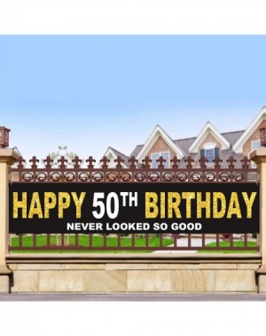 Banners Happy 50th Birthday Banner- Cheers to 50 Years Flag- 50th Birthday Party Outdoor Decoration (9.8 * 1.6ft) - CJ18XECTQ...