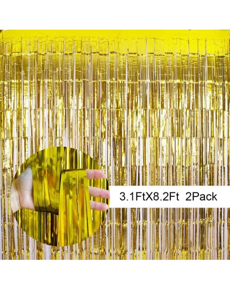 Streamers Gold Foil Curtains Metallic Fringe Curtains 3.1ft x 8.2ft Metallic Tinsel Shimmer Curtain for Birthday Wedding Enga...