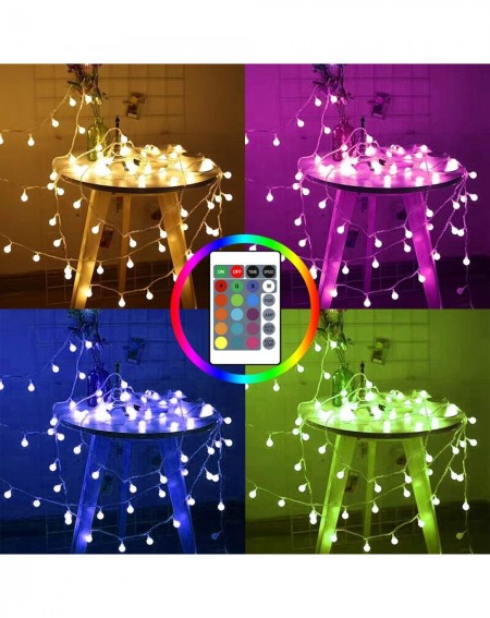 Outdoor String Lights Globe String Lights 33ft 100 LED 16 Colors Changing Lights with Remote- USB Powered Fairy Light Indoor ...