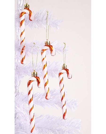 Ornaments Pack of 6 - 13cm Glitter Candy Cane Christmas Tree Decorations (Copper & White) - Copper & White - CS18TUH2LYK $18.60