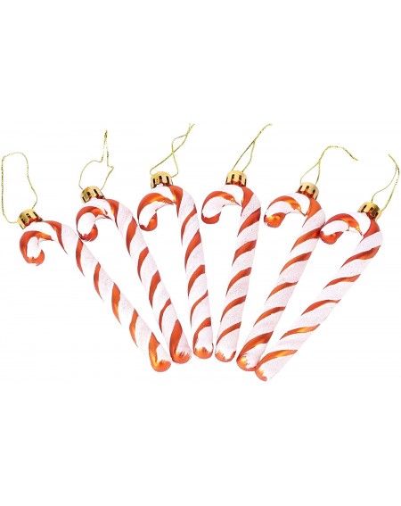Ornaments Pack of 6 - 13cm Glitter Candy Cane Christmas Tree Decorations (Copper & White) - Copper & White - CS18TUH2LYK $10.70