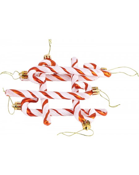 Ornaments Pack of 6 - 13cm Glitter Candy Cane Christmas Tree Decorations (Copper & White) - Copper & White - CS18TUH2LYK $10.70
