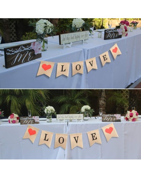 Banners & Garlands Love Burlap Banner with Red Heart Valentines Photo Props Bunting for Wedding Party Valentine's Day Anniver...