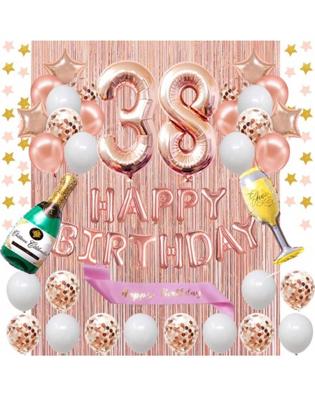 Balloons 38th Birthday Decorations - Rose Gold Happy Birthday Banner and Sash with Number 38 Balloons Latex Confetti Balloons...