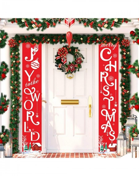 Banners & Garlands Christmas Porch Sign- Joy to The World and Merry Christmas Hanging Banners for Holiday Home Indoor Outdoor...