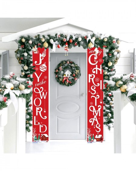 Banners & Garlands Christmas Porch Sign- Joy to The World and Merry Christmas Hanging Banners for Holiday Home Indoor Outdoor...