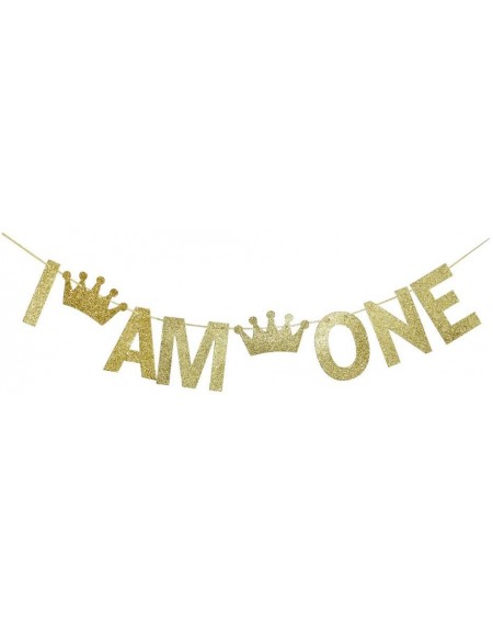 Banners & Garlands I Am One Gold Glitter Banner for Baby's First Birthday Party Sign Decorations- Baby's 1st Birthday Party S...