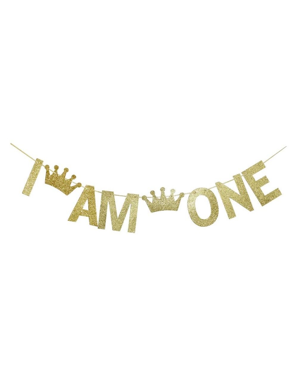 Banners & Garlands I Am One Gold Glitter Banner for Baby's First Birthday Party Sign Decorations- Baby's 1st Birthday Party S...