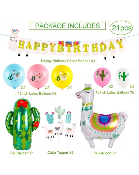 Balloons Llama Party Supplies- Birthday Party Decorations with Large Llama Cactus Foil Balloons- Latex Balloons- Cupcake Topp...
