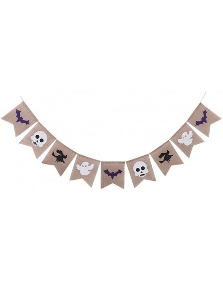 Banners & Garlands Halloween Burlap Banner Garland (Assembled) with Black Witch White Skulls Ghost Purple Bats- Halloween Dec...