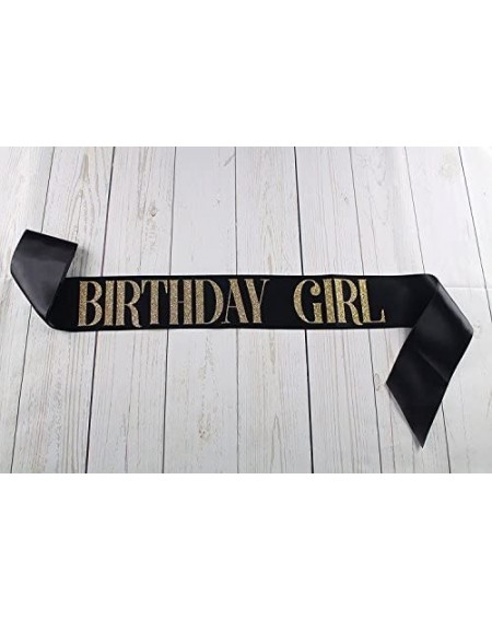 Favors Black Satin Birthday Girl Sash with Gold Glitter - C017YID36O8 $9.43