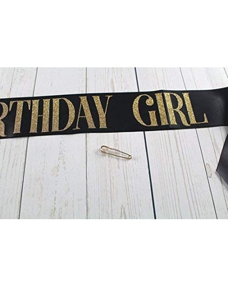 Favors Black Satin Birthday Girl Sash with Gold Glitter - C017YID36O8 $9.43