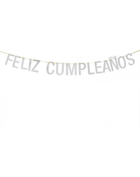 Banners Feliz Cumpleaños Banner- Happy Birthday- Mexican Fiesta Theme Birthday Hanging Paper flag(Silver Glitter 5.7 ft) - C4...