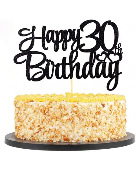 Confetti Black Glitter 30 Happy Birthday Cake Topper - Birthday Party Decorations Supplies (30) - 30 - CF19HQ9C7ZO $19.35