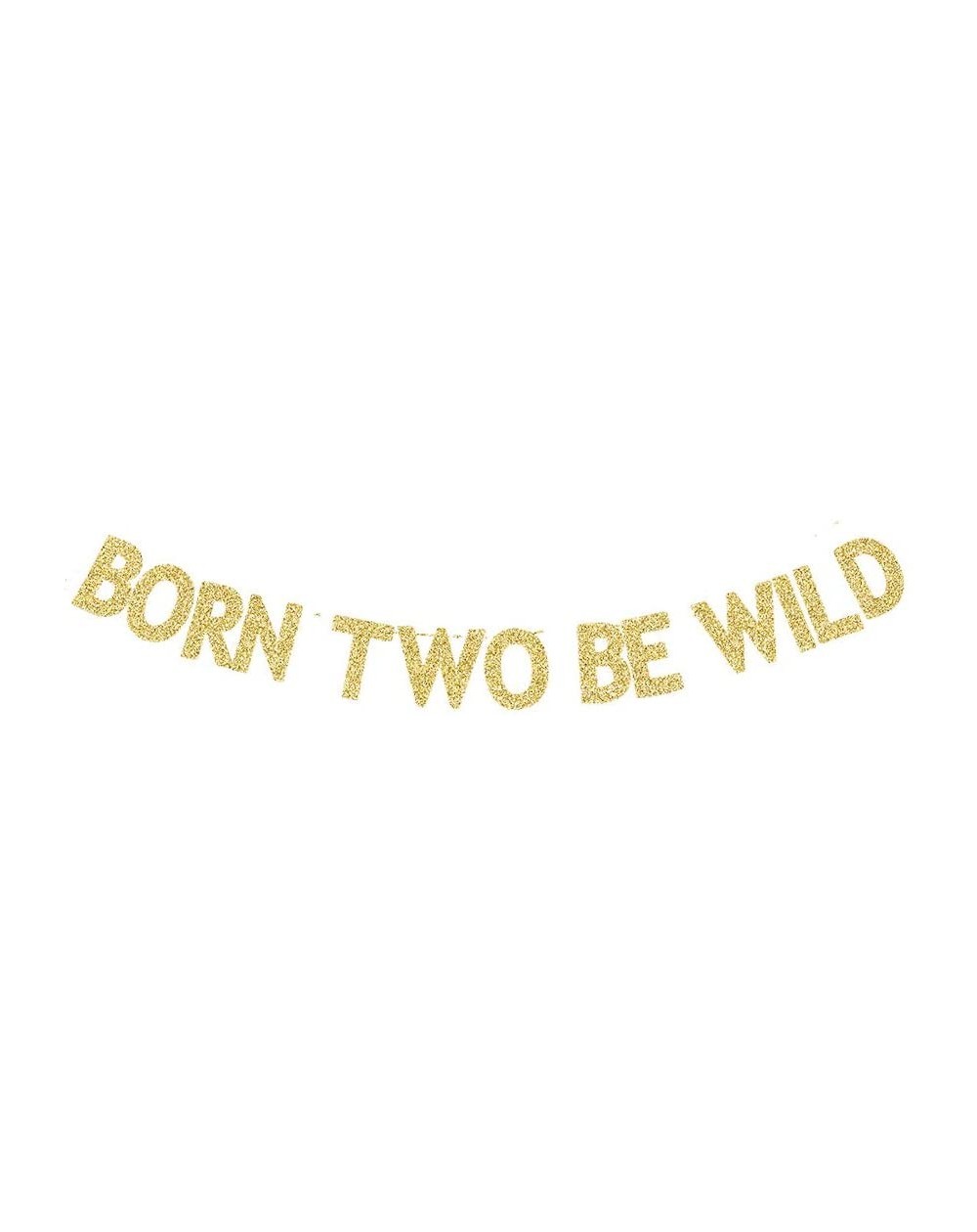 Banners & Garlands Born Two Be Wild Banner- Gold Gliter Paper Sign for Kids/Boys/Girls 2nd Birthday Party- Wild Themed 2nd Bd...