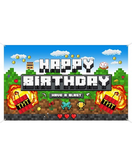 Banners Pixelated Backdrop Video Game Backdrop Block Games Sign for banner birthday party decorations - CJ19G5AQWG6 $23.81