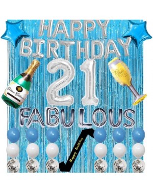 Balloons 21st Birthday Decorations Set-21 Fabulous Birthday Banner Happy Birthday Sash Foil Fringle Curtain Confetti Latex Ba...