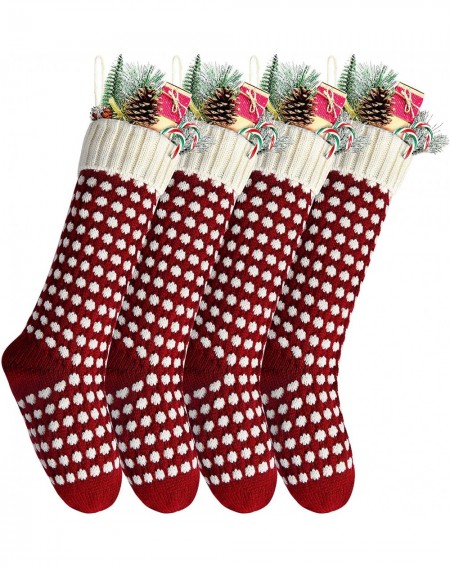 Stockings & Holders Pack 4-18" Unique Burgundy Christmas Stockings Dots Style - Burgundy - CN18IZ7ZG9R $18.59