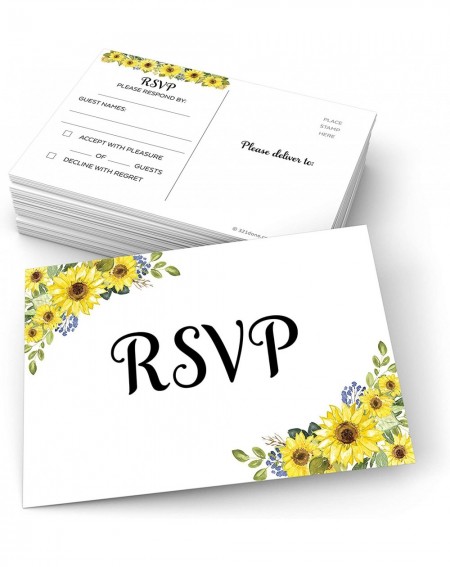 Guestbooks Sunflower RSVP Postcards (Set of 50) White Large 4x6- USPS Post Office Addressing Response Cards for Wedding- Brid...