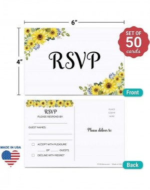 Guestbooks Sunflower RSVP Postcards (Set of 50) White Large 4x6- USPS Post Office Addressing Response Cards for Wedding- Brid...