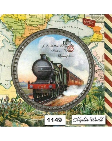 Tableware Two Individual Paper Luncheon Decoupage Napkins - Train STEAM Engine MAP - C718Z8WG435 $8.66