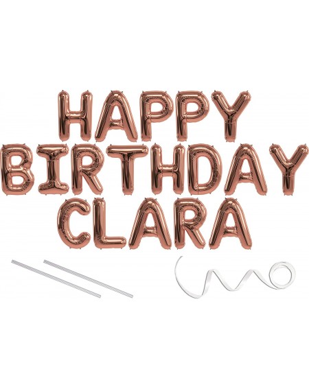 Balloons Clara- Happy Birthday Mylar Balloon Banner - Rose Gold - 16 inch Letters. Includes 2 Straws for Inflating- String fo...