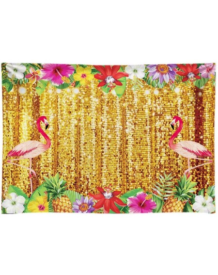 Photobooth Props Durable Fabric Summer Tropical Aloha Flamingo Party Backdrop No Wrinkles Golden Glitter Photography Backgrou...
