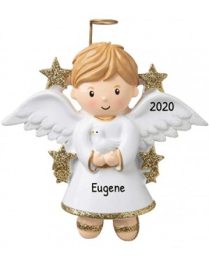 Ornaments Personalized Angel Boy with Dove Christmas Tree Ornament 2020 - Cute Handsome Pixie Gold White Wings Halo Prayer He...